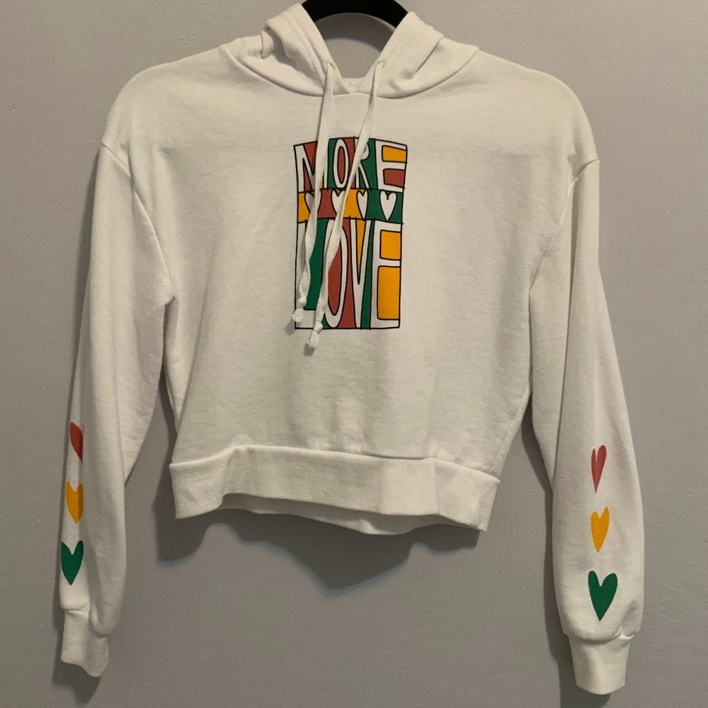 Women's cropped hoodie "More Love" Hearts